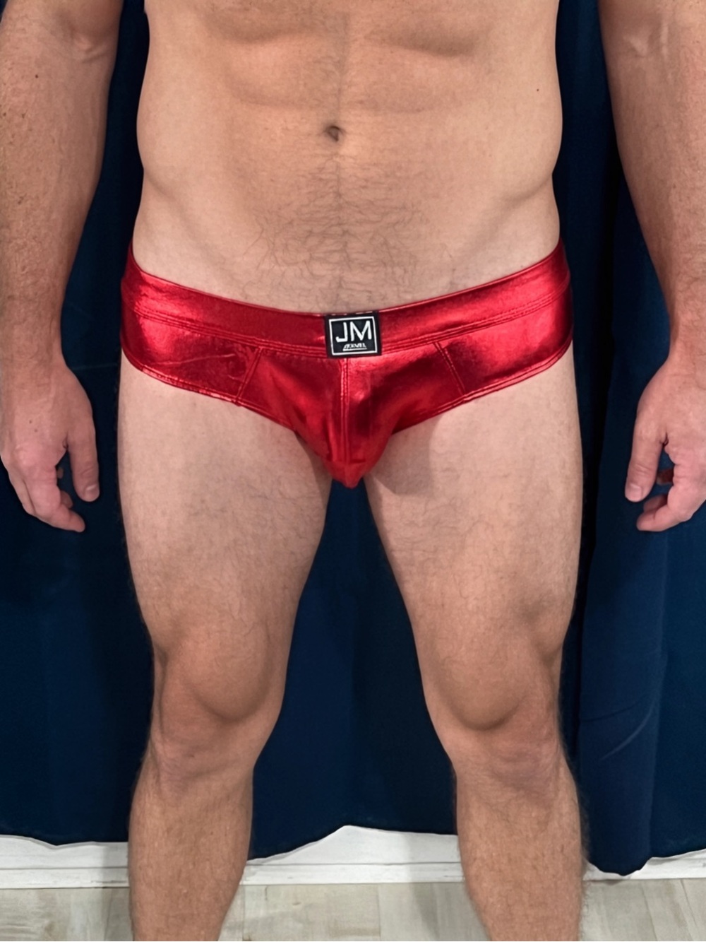Red JockMail Metallic Men's Thong - Shiny Supportive Underwear - Picture 2 of 4